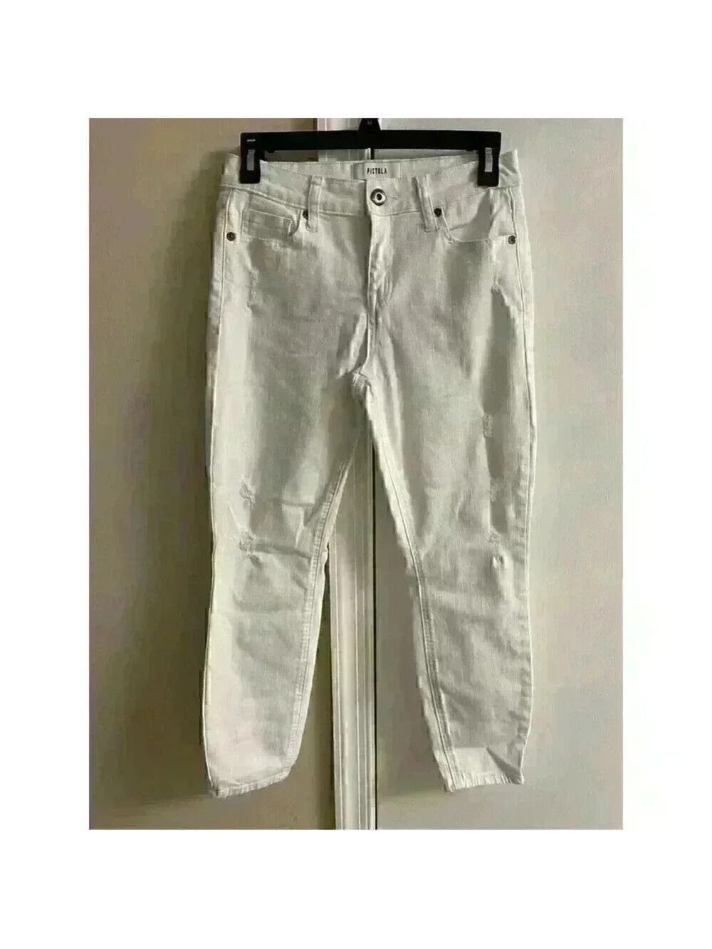 PISTOLA white mid rise distressed jeans Sz 27